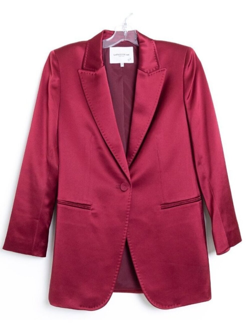 Lafayette 148 New York Red Satin Button Blazer Jacket Whitney Structured XS - Picture 3 of 15